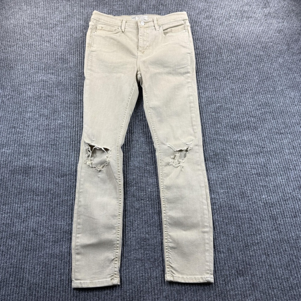 Free People‎ Skinny Jeans Womens 27R Beige Distressed Mid Rise Stretch 27x25
